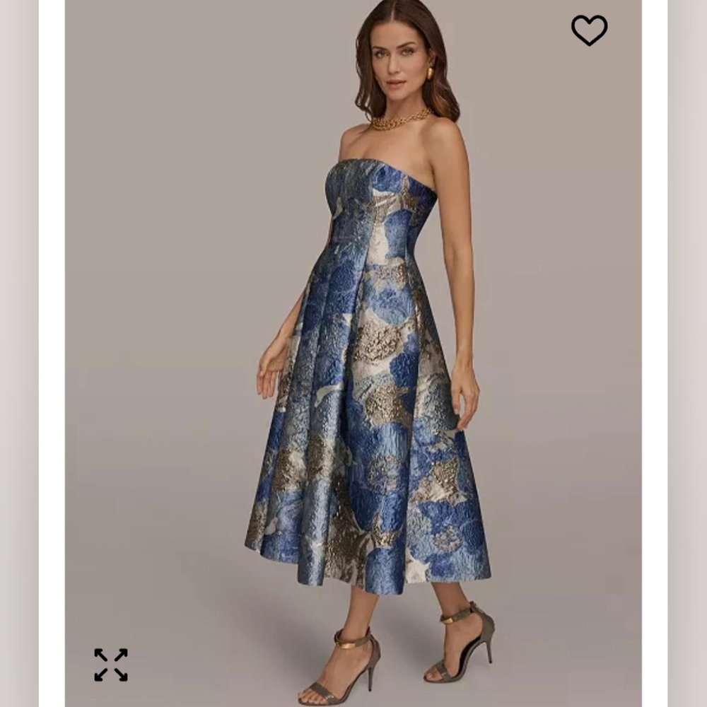 Donna Karan Strapless Jaquard Midi Dress 2 $379 - Picture 2 of 13
